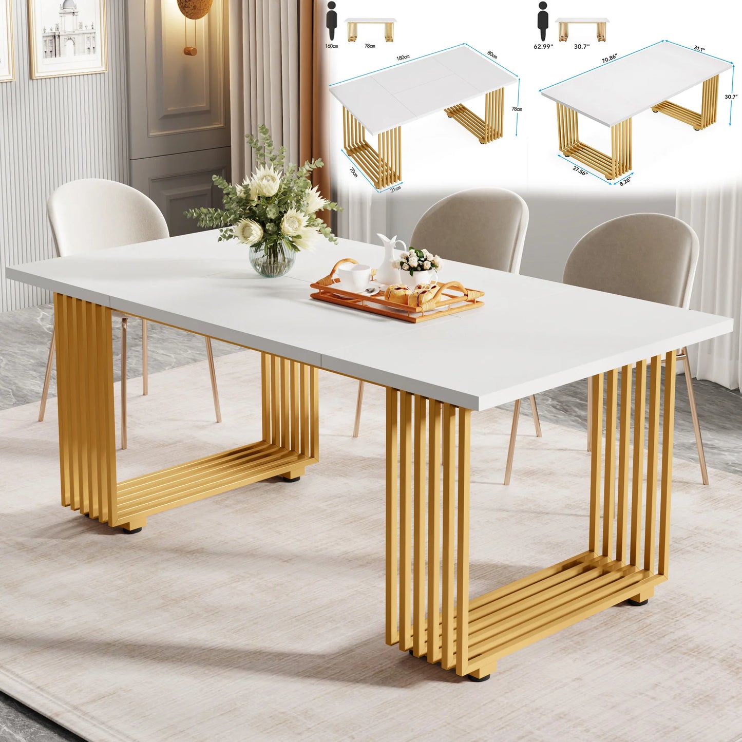 63 " Modern Faux Marble Rectangular Dining Table for 4 to 6