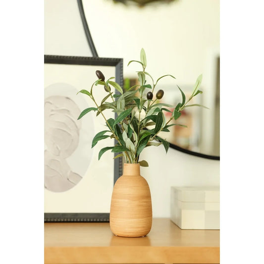 Wood Finish Vase Office Décor Artificial Foliage