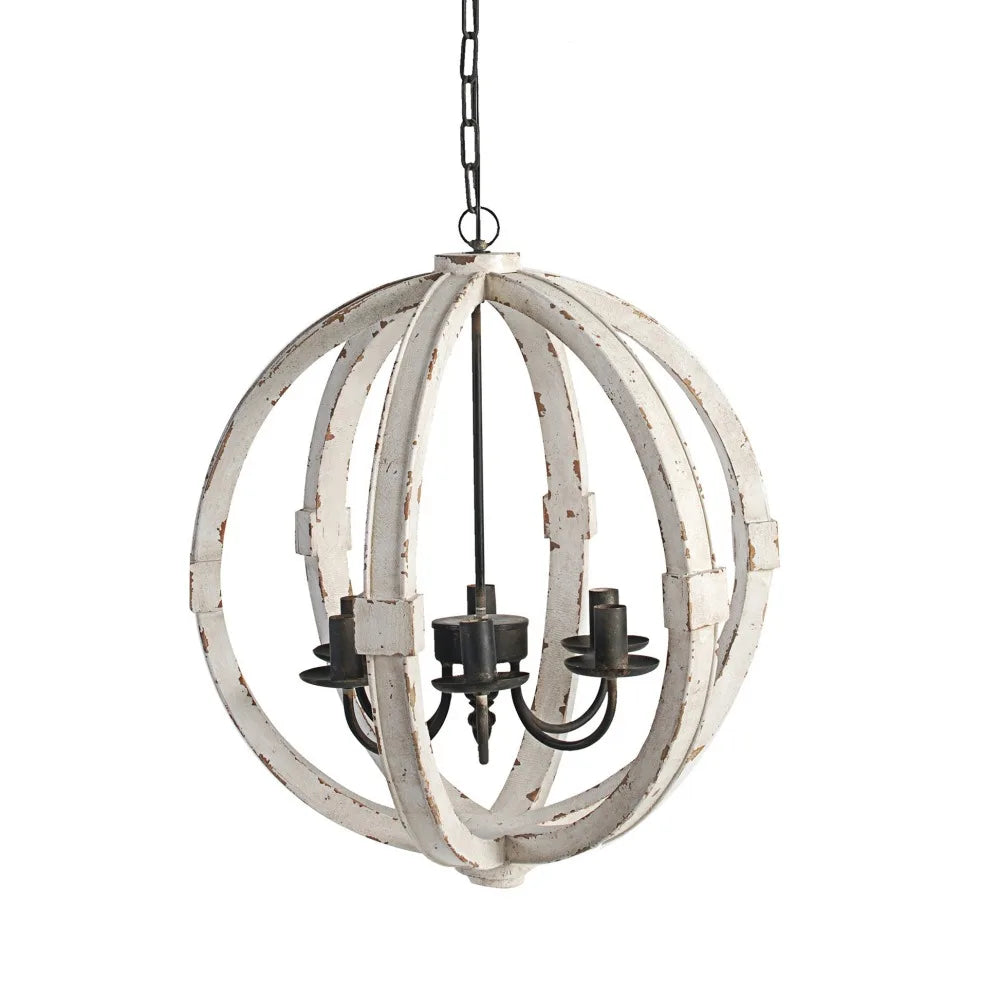 22" 6 Light Candelabra Style Wood Chandelier