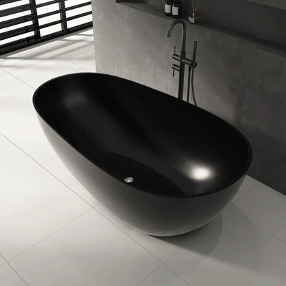 59" Matte Black Stone Resin Freestanding Bathtub