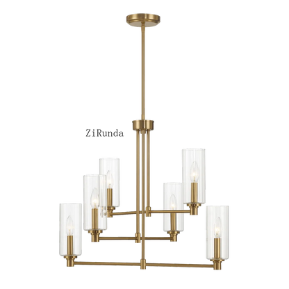 Timeless Six Lights Chandelier With Clear Ribbed Glass - Satin Brass