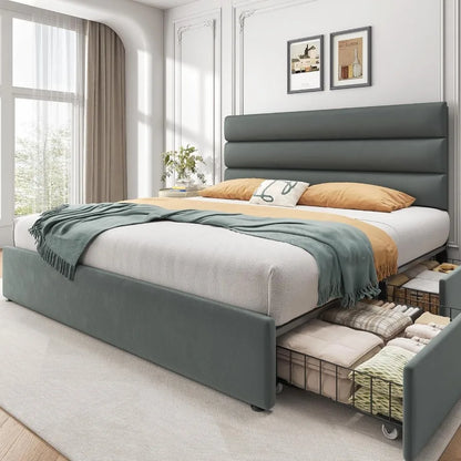 Queen Bed Frame with Storage Drawers
