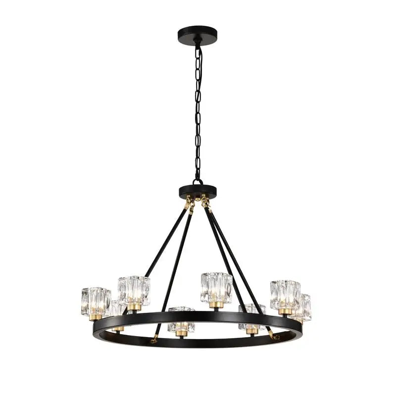 Matte Black & Gold Wagon Wheel Chandelier