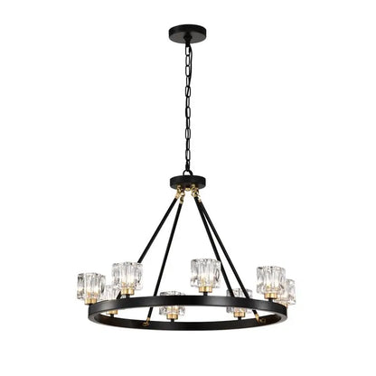 Matte Black & Gold Wagon Wheel Chandelier